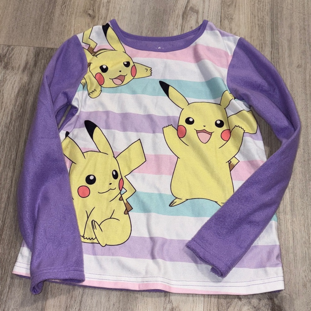 Pokemon Pikachu Striped Long Sleeve Shirt - Purple and Yellow